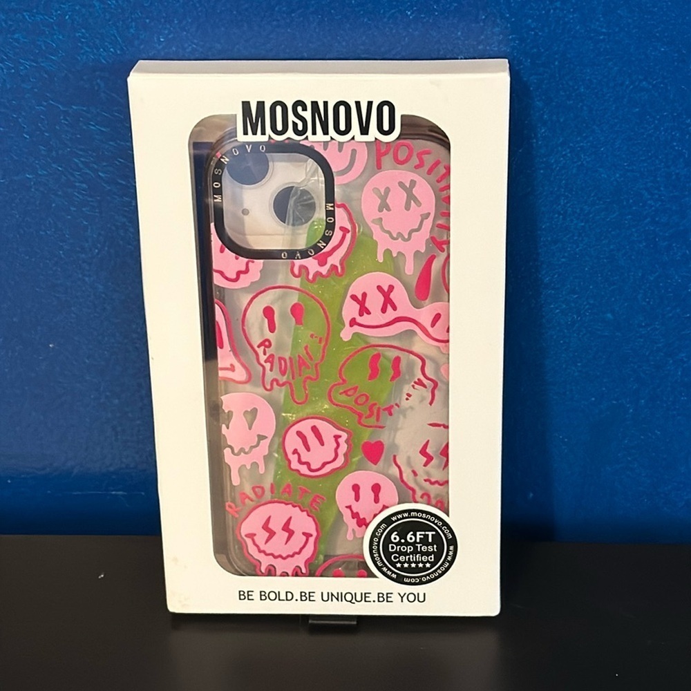 New Mosnovo Buffertech 6.6 ft Drop Impact Pink Dripping Smiles Face iPhone 13
